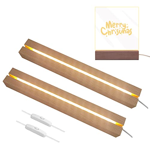 mumisuto 2Pcs LED Lichter Display Basis, Warme Farbe Rechteckig Holz Beleuchtet Basis Stand, USB LED Lichtsockel Ständer, Desktop Display Basis Dekorative für DIY Glas Harz Acrylplatte, 30*4.5*3 cm von mumisuto