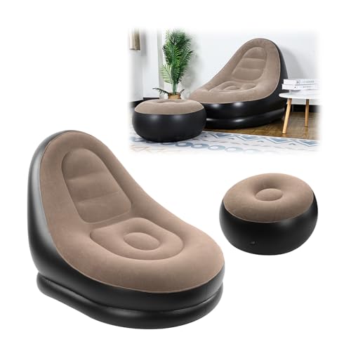 mumisuto Aufblasbares Sofa, Sessel Aufblasbar Tragbare Flocking Luftsessel Aufblasbare Couch Inflatable Couch mit Fußhocker, Nahtlose Mischung Oberflächenbeflockung von mumisuto