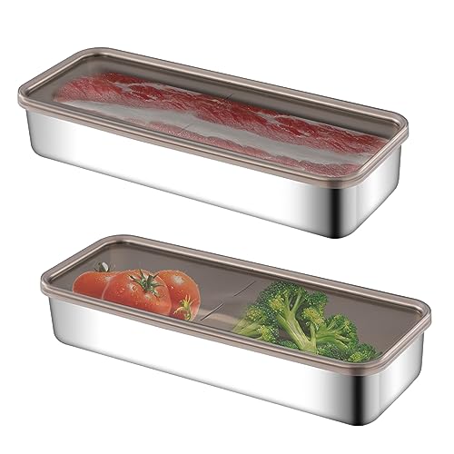 2 Stück Aufschnittbox Fresh,Frischhaltedosen mit Deckel,Kühlschrank Organizer,Aufschnittboxen für Kühlschrank Stapelbar,Wiederverwendbar Vorratsdosen von Wurst und Fleischwaren(26.5 * 10 * 4.6cm) von mumisuto