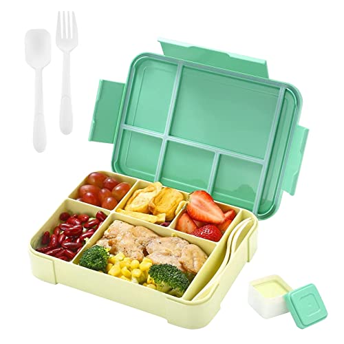 mumisuto Brotdose Kinder mit Fächern, Lunchbox 1330ML, Bento Box Lunchbox Kinder Vesperdose, Auslaufsicher, Jausenbox Brotbox für Erwachsene, Mädchen & Jungen (Grün) von mumisuto