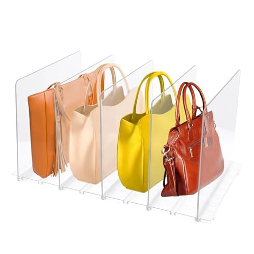 mumisuto Handtaschen Trenner Aufbewahrung für 4 Taschen, Transparent Regaltrenner, Taschenständer Abnehmbar für Schlafzimmer Küche Schränke (Transparent) von mumisuto