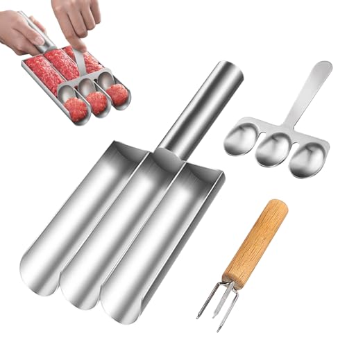 mumisuto Kitchen Meatball Maker, Fleischklopfer, Küche Dreifach Fleischklops Macher aus Edelstahl, Fleischbällchen Form, für Die Herstellung Von Kekseteig Oder Sorbet, DIY-Fleischbällchen… von mumisuto