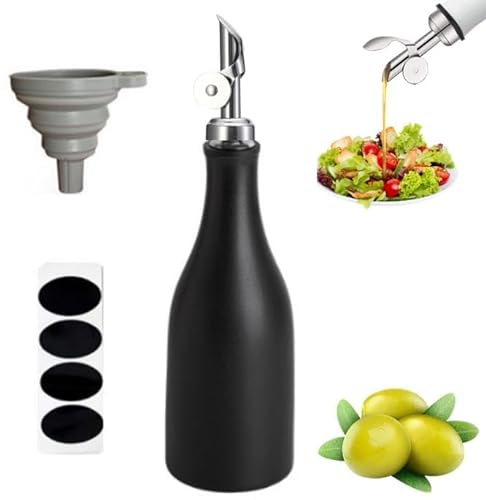 mumisuto Öl Flaschen Essig Flasche 300ml, Ölflasche mit Etiketten und Trichter, Olivenöl Ölspender, Dispenser Essigspender, Auslaufsicher und Tropffrei für BBQ, Grillen, Kochen von mumisuto