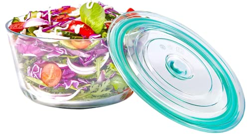 mumisuto Salatschüssel Set groß mit Deckel, Schüsselset 2.9L, Schüssel aus Glas, Küchenschüssel sind Stapelbar und Spülmaschinen, Kühlschrank und Mikrowellenfest von mumisuto