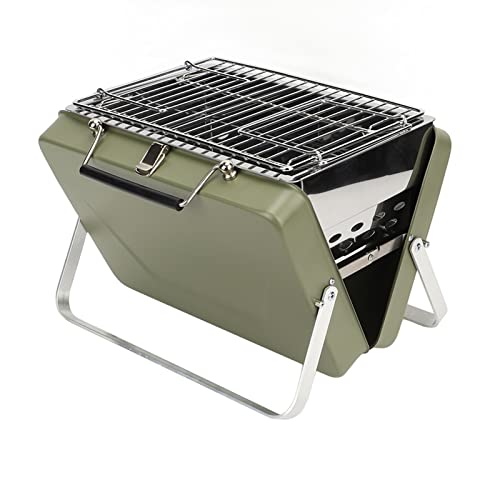 mumisuto Tragbarer Holzkohle-BBQ-Grill, Outdoor-Garten-Camping-Picknick-Grill, Zusammenklappbarer BBQ-Camping-Grill Edelstahl-Smoker, Für Camping, Kochen Im Freien, Picknick Im Hinterhof(Grün) von mumisuto