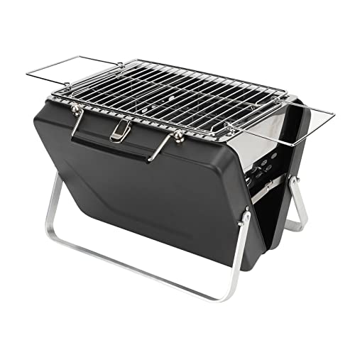 mumisuto Tragbarer Holzkohle-BBQ-Grill, Outdoor-Garten-Camping-Picknick-Grill, Zusammenklappbarer BBQ-Camping-Grill Edelstahl-Smoker, Für Camping, Kochen Im Freien, Picknick Im Hinterhof(Schwarz) von mumisuto