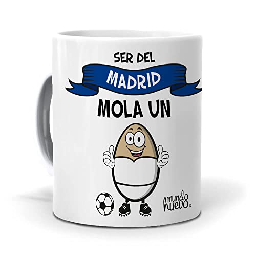 Einzigartige Tasse Madrid | Sein von Madrid Mola un Ei | Sonderspruch für Madridist-Fans | originelle Geschenkidee Fußball | Frühstückstasse, Tee oder Kaffee | Keramiktasse | Fassungsvermögen 350 ml von mundohuevo