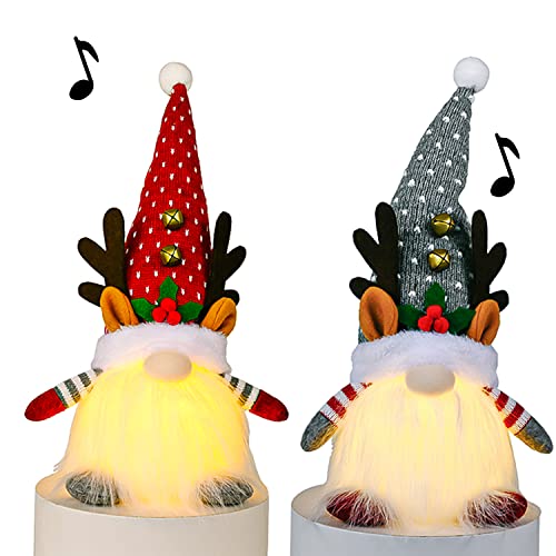 munloo 2 Pieces Weihnachtswichtel Figuren, LED Weihnachtsdeko Wichtel mit Musik, Skandinavische Zwerg Handgemachte mit Zipfelmütze, Glowing Dekorationen für Weihnachten von munloo
