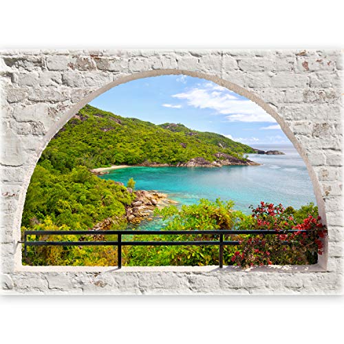 murando - 3D WANDILLUSION 140x100 cm Wandbild - Fototapete - Poster XXL - Fensterblick - Vlies Leinwand - Panorama Bilder - Dekoration - Mauer Ziegel Meer Strand Dünen von murando