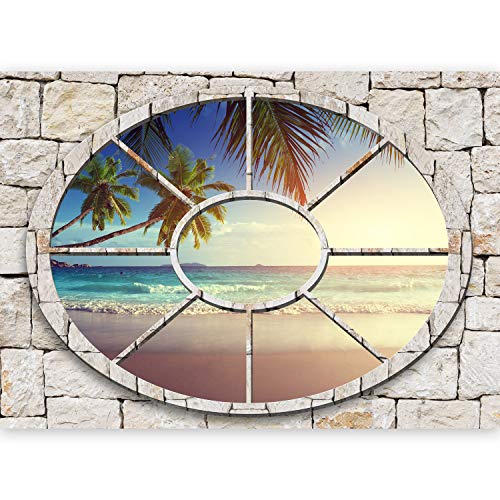 murando - 3D WANDILLUSION 140x100 cm Wandbild - Fototapete - Poster XXL - Fensterblick - Vlies Leinwand - Panorama Bilder - Dekoration - Mauer Ziegel Meer Strand Dünen von murando