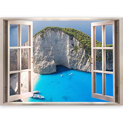 murando - 3D WANDILLUSION 140x100 cm Wandbild - Fototapete - Poster XXL - Fensterblick - Vlies Leinwand - Panorama Bilder - Dekoration - Meer Strand Dünen von murando