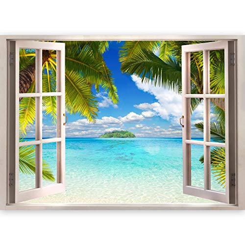 murando - 3D WANDILLUSION 210x150 cm Wandbild - Fototapete - Poster XXL - Fensterblick - Vlies Leinwand - Panorama Bilder - Dekoration - Meer Strand Dünen von murando