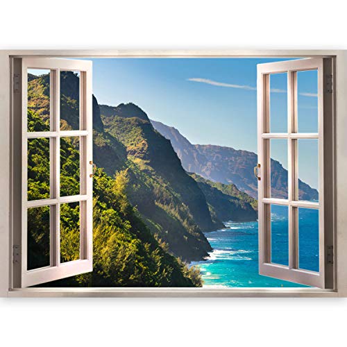 murando - 3D WANDILLUSION 210x150 cm Wandbild - Fototapete - Poster XXL - Fensterblick - Vlies Leinwand - Panorama Bilder - Dekoration - Meer Strand Dünen von murando