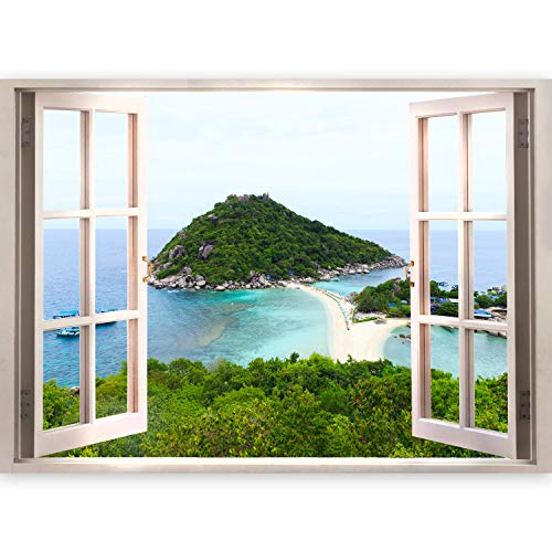 murando - 3D WANDILLUSION 210x150 cm Wandbild - Fototapete - Poster XXL - Fensterblick - Vlies Leinwand - Panorama Bilder - Dekoration - Meer Strand Dünen von murando