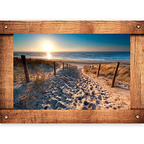 murando - 3D WANDILLUSION 210x150 cm Wandbild - Fototapete - Poster XXL - Fensterblick - Vlies Leinwand - Panorama Bilder - Dekoration - Meer Strand Dünen von murando