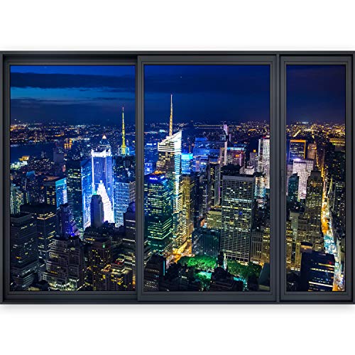 murando - 3D WANDILLUSION 210x150 cm Wandbild - Fototapete - Poster XXL - Fensterblick - Vlies Leinwand - Panorama Bilder - Dekoration - Stadt City New York Panorama von murando