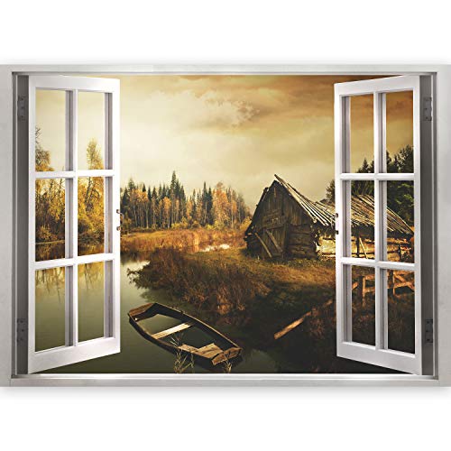 murando 3D WANDILLUSION Wandbild Boot Landschaft Fototapete Poster XXL Fensterblick Vlies Leinwand Panorama Bilder Dekoration Natur See Wald 210x150 cm c-A-0109-c-a von murando