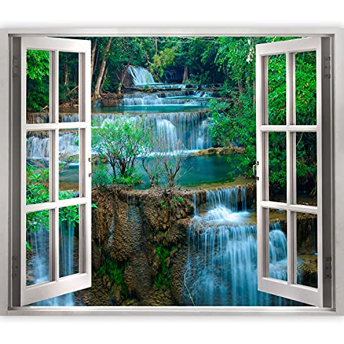 murando 3D WANDILLUSION Wandbild Natur Fototapete Poster XXL Fensterblick Vlies Leinwand Panorama Bilder Dekoration Wasserfall Botanik Bäume 140x100 cm c-C-0494-c-a von murando