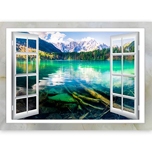 murando 3D WANDILLUSION Wandbild See Berge Fototapete Poster XXL Fensterblick Vlies Leinwand Panorama Bilder Dekoration Natur Landschaft Wald 210x150 cm c-C-0125-c-a von murando