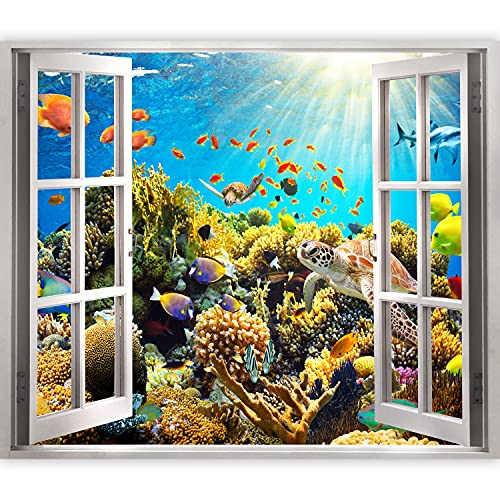 murando 3D WANDILLUSION Wandbild Tier Fototapete Poster XXL Fensterblick Vlies Leinwand Panorama Bilder Dekoration Ozean Korallenriff Natur 70x50 cm b-A-0002-c-a von murando