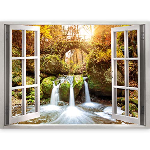 murando 3D WANDILLUSION Wandbild Wasserfall Fototapete Poster XXL Fensterblick Vlies Leinwand Panorama Bilder Dekoration Natur Landschaft Sonnenstrahlen Wald 210x150 cm von murando