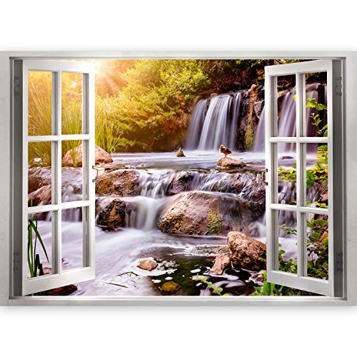 murando 3D WANDILLUSION Wandbild Wasserfall Fototapete Poster XXL Fensterblick Vlies Leinwand Panorama Bilder Dekoration Natur Landschaft Wald Sonnenstrahlen 70x50 cm c-C-0135-c-a von murando