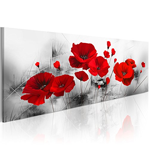 murando Acrylglasbild Blumen 135x45 cm 1 Teilig Wandbild auf Acryl Glasbilder Kunstdruck Moderne Acrylglas Platte Wanddekoration Geschenke Heimdekoration Glasbild Mohnblumen grau rot wie gemalt von murando