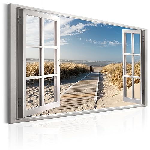 murando Acrylglasbild Fensterblick 1 Teilig Wandbild auf Acryl Glas Bilder Kunstdruck Moderne Wanddekoration - Fenster Insel Meer See Strand Himmel c-C-0179-k-a von murando