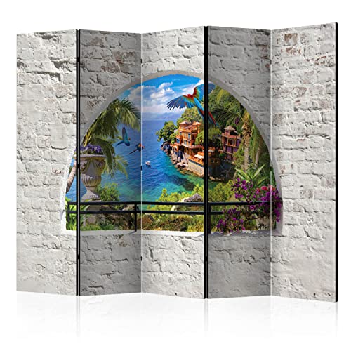 murando Akusticher Raumteiler Fensterblick 225x172 cm beidseitig auf Vlies-Leinwand Bedruckt Trennwand Spanische Wand Sichtschutz Raumtrenner Design Landschaft Meer Insel c-C-0056-z-c von murando