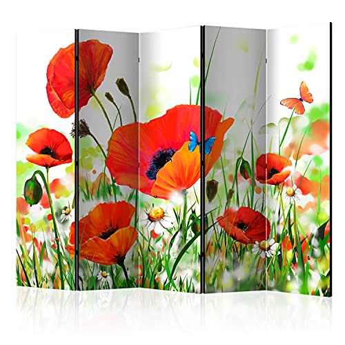 murando Akusticher Raumteiler Mohnblumen Foto Paravent 225x172 cm beidseitig auf Vlies-Leinwand Bedruckt Akustikschaum Trennwand Spanische Wand Sichtschutz Home Office Blumen Wiese Natur b-C-0438-z-c von murando