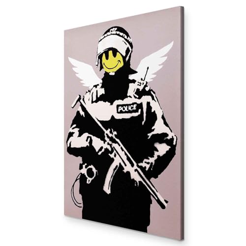 murando Akustikbild Banksy Flying Copper Angel Bilder Akustikschaum Hochleistungsschallabsorber Schallschutz Leinwand 1 tlg Wandbild Raumakustik Schalldämmung Polizei Engel von murando