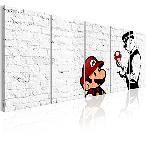 murando Akustikbild Banksy Mario Bilder Akustikschaum Hochleistungsschallabsorber Schallschutz Leinwand 5 tlg Wandbild Raumakustik Schalldämmung Street Art Urban i-C-0112-b-m von murando