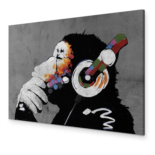 murando - Akustikbild DJ Affe 120x80 cm 1 tlg Bilder Akustikschaum Schallschutz Kunst Akustikpaneele Wandpaneele Schalldämmung Wandbild Schallabsorber Banksy Tier Betonoptik Musik g-A-0288-b-a von murando