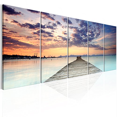 murando Akustikbild Landschaft Bilder Akustikschaum Hochleistungsschallabsorber Schallschutz Leinwand 5 tlg Wandbild Raumakustik Schalldämmung Meer Mole Natur c-B-0299-b-m von murando