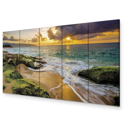 murando - Akustikbild Strand Meer 150x60 cm 5 tlg Bilder Akustikschaum Schallschutz Kunst Akustikpaneele Wandpaneele Schalldämmung Wandbild Schallabsorber Akustikplatten Natur c-B-0462-b-m von murando