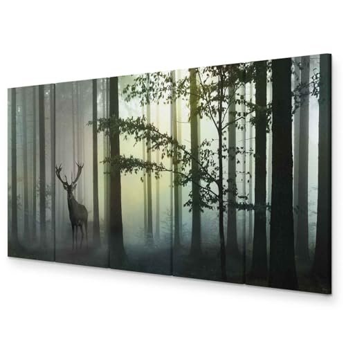 murando Akustikbild Wald Bilder Akustikschaum Hochleistungsschallabsorber Schallschutz Leinwand 5 tlg Wandbild Raumakustik Schalldämmung Hirsch Natur c-C-0235-b-o von murando