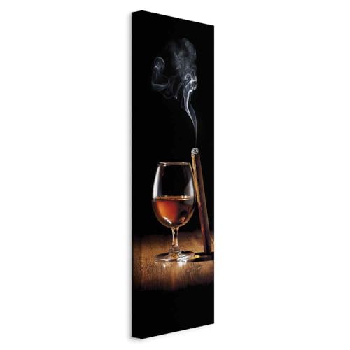 B&D XXL - Wandbilder Alkohol 45x135 cm 1 tlg - Wand Deko Vlies Leinwand Bilder Groß Wanddeko Wohnzimmer Schlafzimmer Kunstdrucke Panoramabild - Whisky Zigarre i-B-0015-b-b von B&D XXL