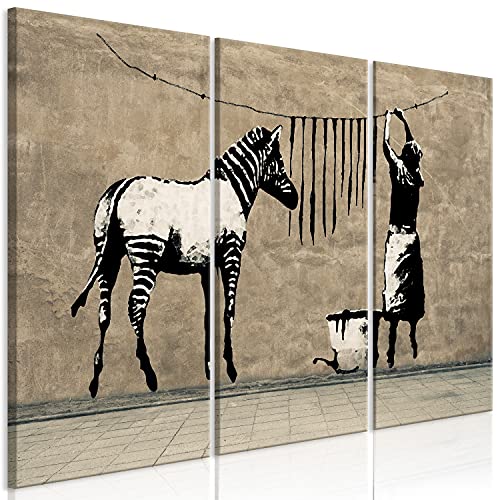 murando - Bilder Banksy Washing Zebra 90x60 cm Vlies Leinwandbild 3 Teilig Kunstdruck modern Wandbilder XXL Wanddekoration Design Wand Bild - Graffiti Street Art Tiere i-C-0151-b-e von murando