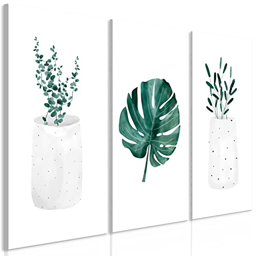 murando - Wandbilder XXL Blätter 90x60 cm Vlies Leinwandbild 3 Teilig Kunstdruck modern Wandbilder XXL Wanddekoration Design Wand Bild - Monstera Natur Zimmerpflanzen weiß grün von murando
