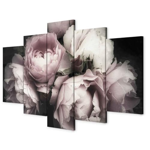 murando - Bilder Blumen 225x112 cm Vlies Leinwandbild 5 tlg Kunstdruck modern Wandbilder XXL Wanddekoration Design Wand Bild - Natur schwarz beige rosa b-B-0398-b-m von murando