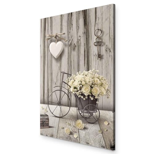 murando - Bilder Blumen 40x60 cm Vlies Leinwandbild 1 tlg Kunstdruck modern Wandbilder Wanddekoration Design Wand Bild - Rose Fahrrad Holzoptik n-C-0293-b-a von murando