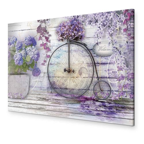 murando - Bilder Blumen 60x40 cm Leinwandbild 1 tlg Kunstdruck modern Wandbilder XXL Wanddekoration Design Wand Bild - Retro Holzoptik Hortensien Fahhrad b-C-0653-b-a von murando