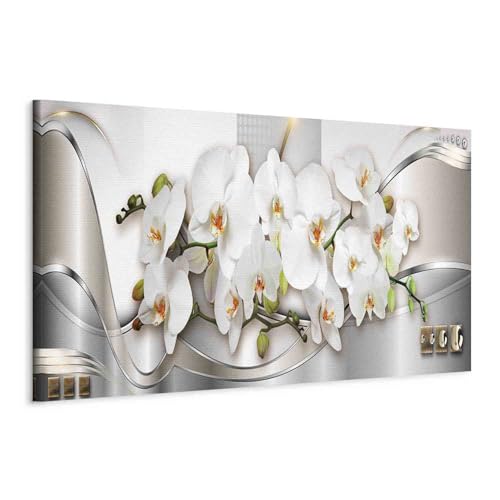 murando - Wandbilder XXL Blumen Orchidee 120x40 cm 1 tlg - Wand Deko Vlies Leinwand Bilder Groß Wanddeko Wohnzimmer Schlafzimmer Kunstdrucke Panoramabild - Natur Ornament Abstrakt silber von Cuadros B&D XXL
