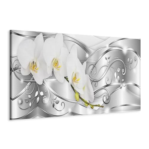 murando - Bilder Blumen Orchidee 90x30 cm Vlies Leinwandbild 1 tlg Kunstdruck modern Wandbilder XXL Wanddekoration Design Wand Bild Panoramabild - Abstrakt Ornament Perlen silber von murando