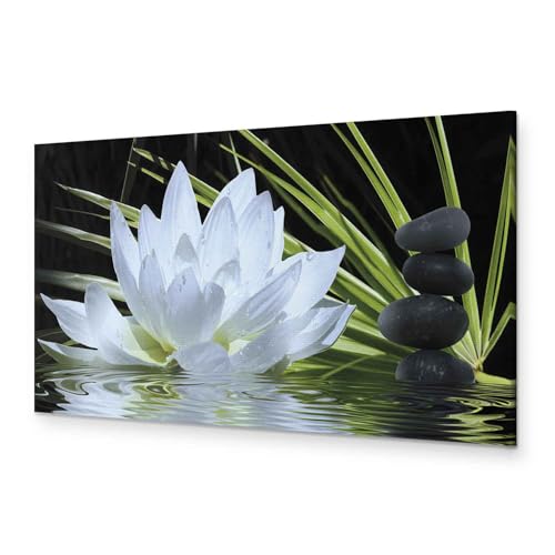 murando - Bilder Blumen Wasserlilien 120x40 cm Vlies Leinwandbild 1 tlg Kunstdruck modern Wandbilder XXL Wanddekoration Design Wand Bild Panoramabild - Spa Zen Steine Feng Shui von murando