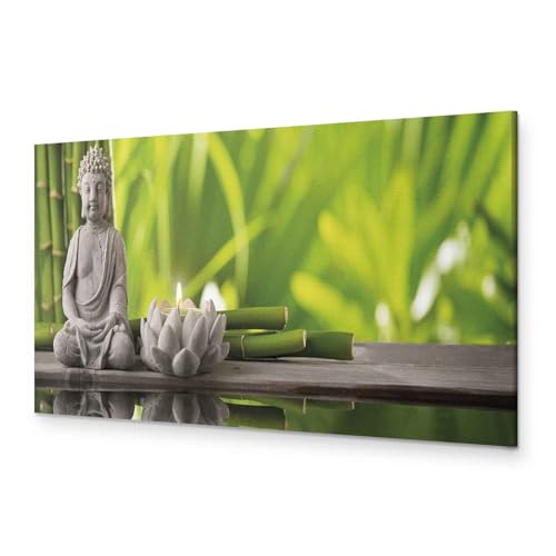 murando - Bilder Buddha 120x40 cm Vlies Leinwandbild 1 tlg Kunstdruck modern Wandbilder XXL Wanddekoration Design Wand Bild Panoramabild - Natur Babmus Feng Shui Kerze Spa grün von murando