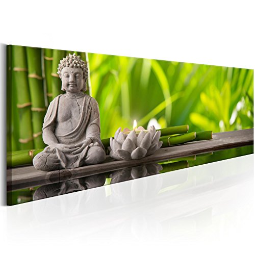 murando - Bilder Buddha 135x45 cm Vlies Leinwandbild 1 tlg Kunstdruck modern Wandbilder XXL Wanddekoration Design Wand Bild Panoramabild - Natur Babmus Feng Shui Kerze Spa grün von murando