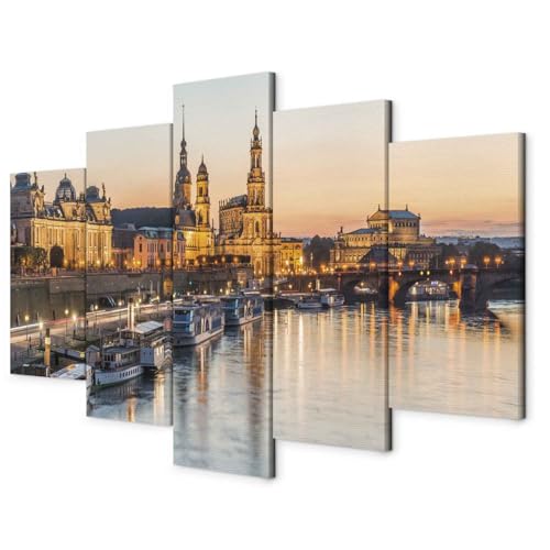 murando - Bilder Dresden 225x112 cm Vlies Leinwandbild 5 tlg Kunstdruck modern Wandbilder XXL Wanddekoration Design Wand Bild - Stadt d-B-0162-b-m von murando