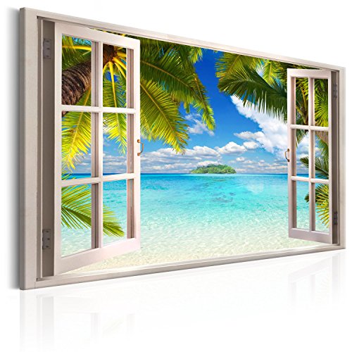 murando - Bilder Fensterblick Vlies Leinwandbild 1 tlg Kunstdruck modern Wandbilder XXL Wanddekoration Design Wand Bild - Fenster Insel Meer See Strand Himmel Landschaft Natur von murando