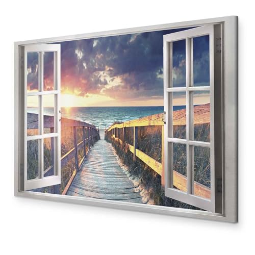 murando - Bilder Fensterblick Vlies Leinwandbild 1 tlg Kunstdruck modern Wandbilder XXL Wanddekoration Design Wand Bild - Fenster Insel Meer See Strand Himmel Landschaft Natur von murando